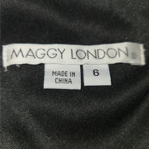 Maggie London Womens Size 6 Prom Dress Beige Black Floral Lace Overlay Event - Picture 2 of 12